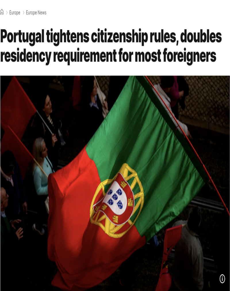 葡萄牙将修改国籍法政府报告